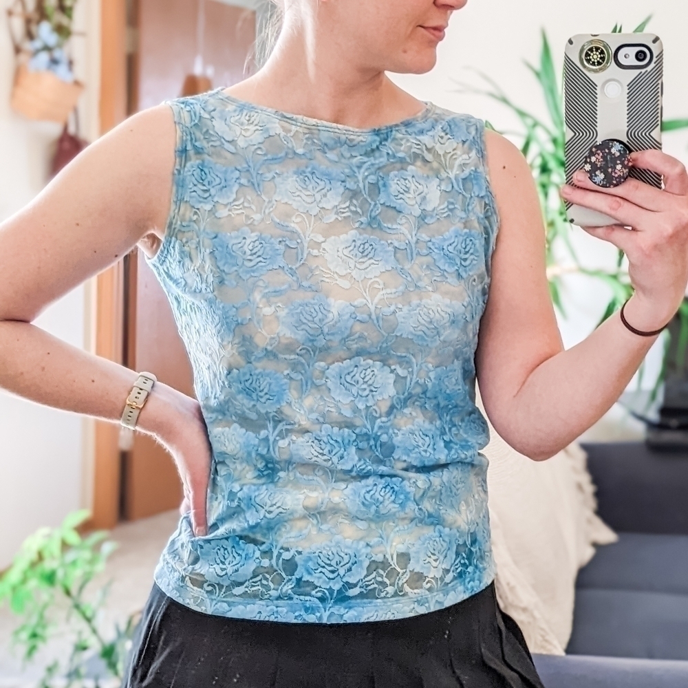 Vintage Y2K Jessica Max Lace Floral Tie Dye Tank Top Blouse - Size Large